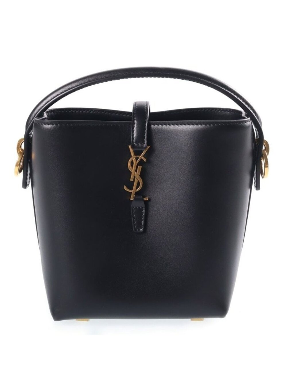 Saint Laurent Paris le 37 Mini Bucket Bag Leather 2-Way Gold Black